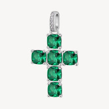 Carica l&#39;immagine nel visualizzatore di Gallery, CIONDOLO a forma di croce in argento rodiato 925‰ con cushion cubic zirconia colore emerald CODICE FLG11