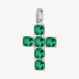 CIONDOLO a forma di croce in argento rodiato 925‰ con cushion cubic zirconia colore emerald CODICE FLG11