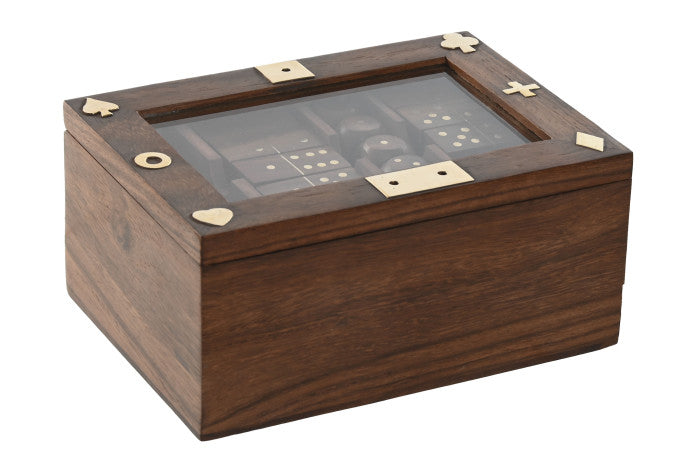 ITEM GIOCO DI SOCIETA'  5 PEZZI IN LEGNO E  CRISTALLO 16X12X7 CODICE - JM-219910