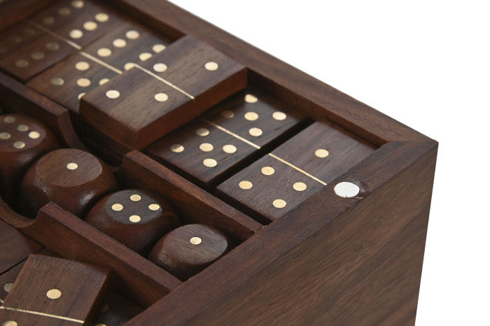 ITEM GIOCO DI SOCIETA'  5 PEZZI IN LEGNO E  CRISTALLO 16X12X7 CODICE - JM-219910