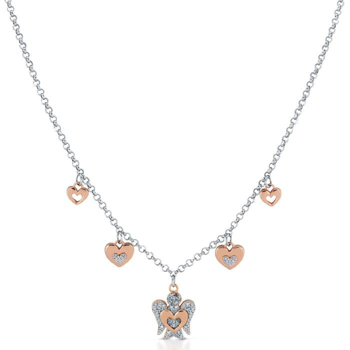 COLLANA CON ANGELO E CUORI IN ARGENTO GIA331