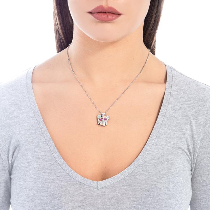 COLLANA IN ARGENTO CON ANGELO CUORI E ZIRCONI GIA371