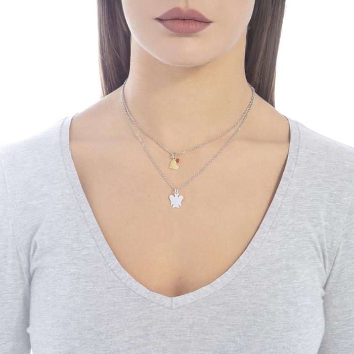 COLLANA A DOPPIA CATENA CON PENDENTI ANGELO E CUORE GIA375