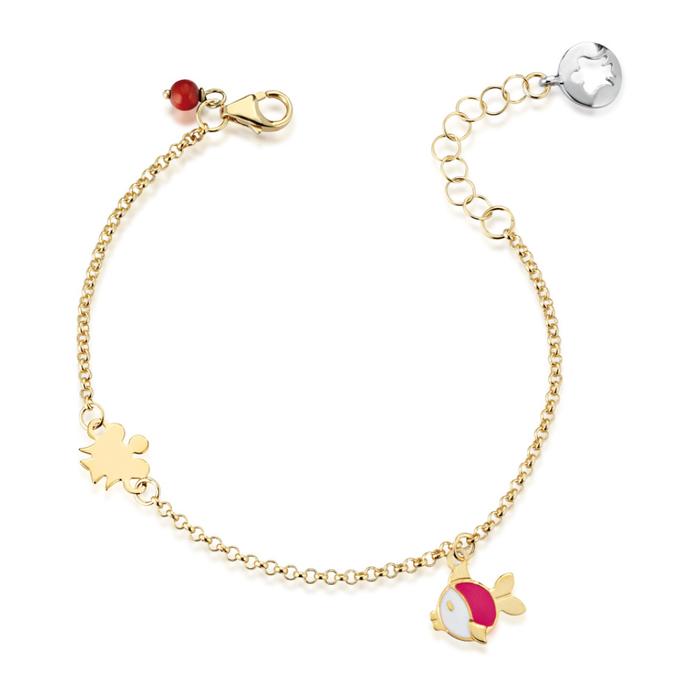 BRACCIALE BIMBA IN ORO CON ANGELO E PESCIOLINO NKT248