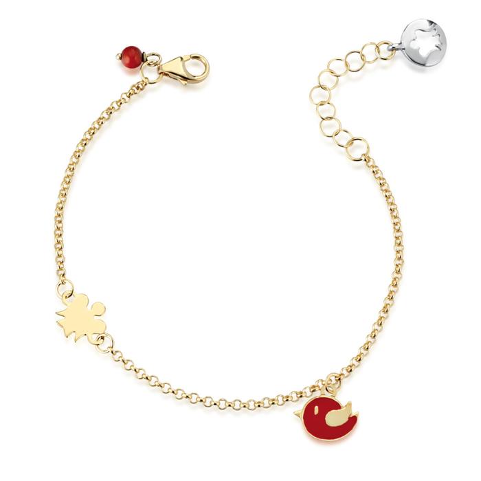 BRACCIALE BIMBA O BIMBO IN ORO CON ANGELO E UCCELLINO NKT249