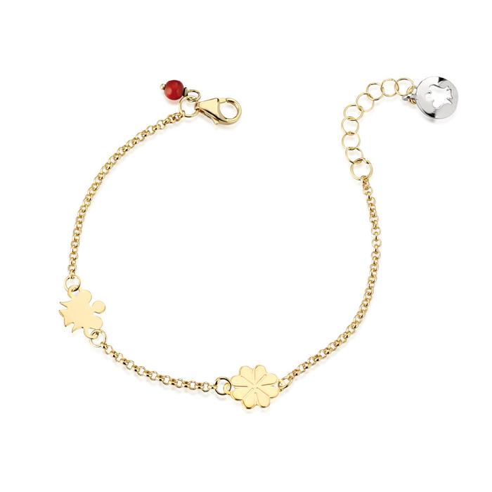 BRACCIALE BIMBO O BIMBA IN ORO CON ANGELO E QUADRIFOGLIO NKT247