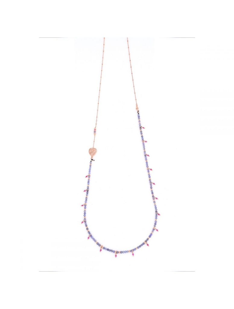 COLLANA LUNGA AZZURRA CON TANZANITE E RUBELLITE ART.CLAFC