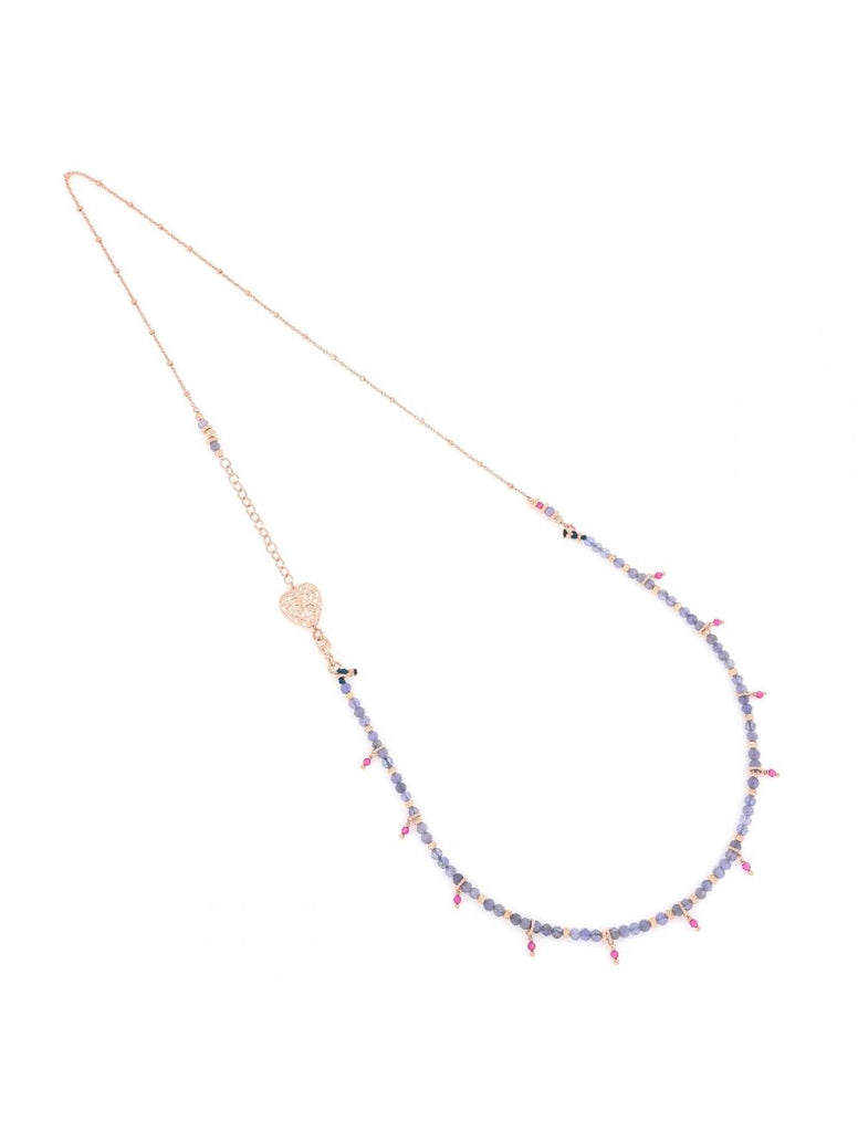 COLLANA MEDIA AZZURRA CON TANZANITE E RUBELLITE ART.GCAFC