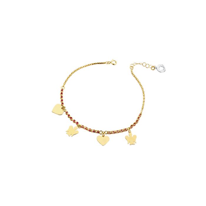 BRACCIALE CON CATENA RED PASSION, PENDENTI ANGELI E CUORI IN ORO NKT310