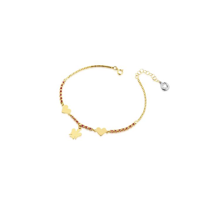 BRACCIALE CON CATENA RED PASSION, PENDENTE ANGELO E CUORI IN ORO NKT309