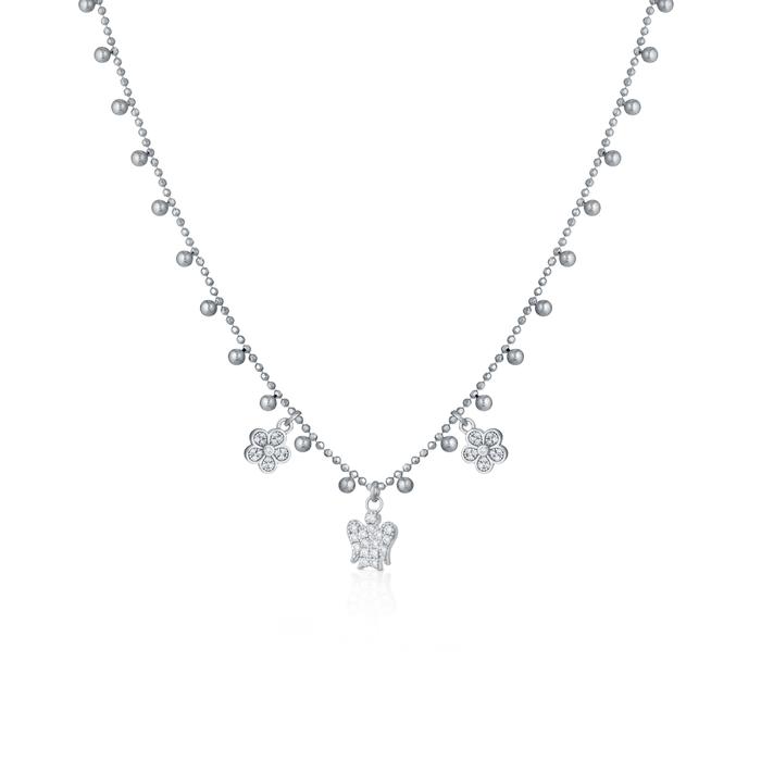 COLLANA CON ANGELO E FIORI CHARMS IN ARGENTO E ZIRCONI GIA389