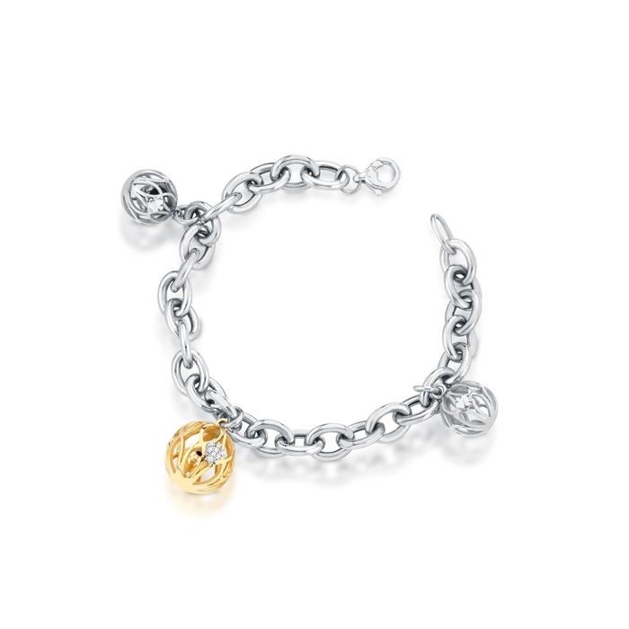 BRACCIALE CON CHIAMA ANGELI CHARMS IN ARGENTO BIANCO E GIALLO E ANGELO CON ZIRCONI SFA151