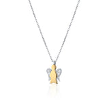 COLLANA IN ORO BIANCO CON PENDENTE ANGELO IN ORO BIANCO E GIALLO E DIAMANTI NKT321