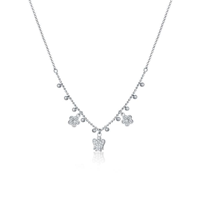 COLLANA CON ANGELO E FIORI CHARMS IN ARGENTO E ZIRCONI GIA388