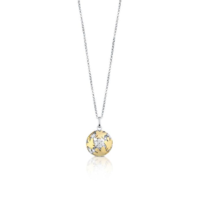 COLLANA CHIAMA ANGELI IN ARGENTO BIANCO E GIALLO CON QUADRIFOGLIO E ZIRCONI SFA144