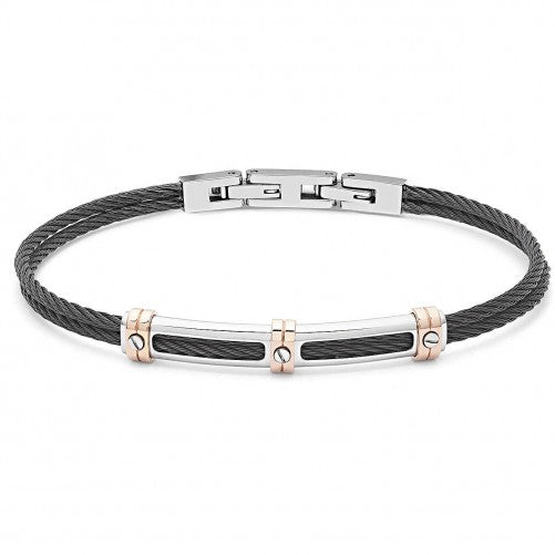 Bracciale uomo bangle COMETE WIRE in acciaio pvd nero e rosè UBR-957